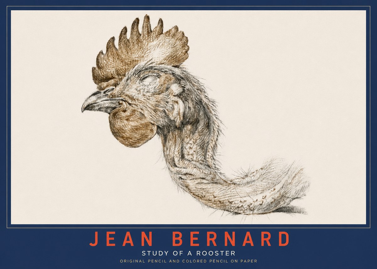 Jean Bernard Study of a Rooster Head No3 - Affiche