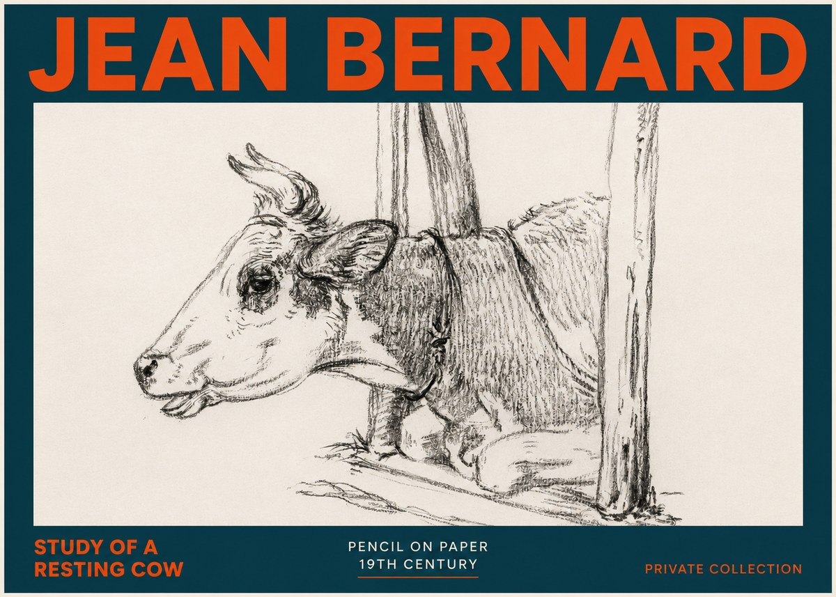 Jean Bernard Study of a Resting Cow II No5 - Affiche