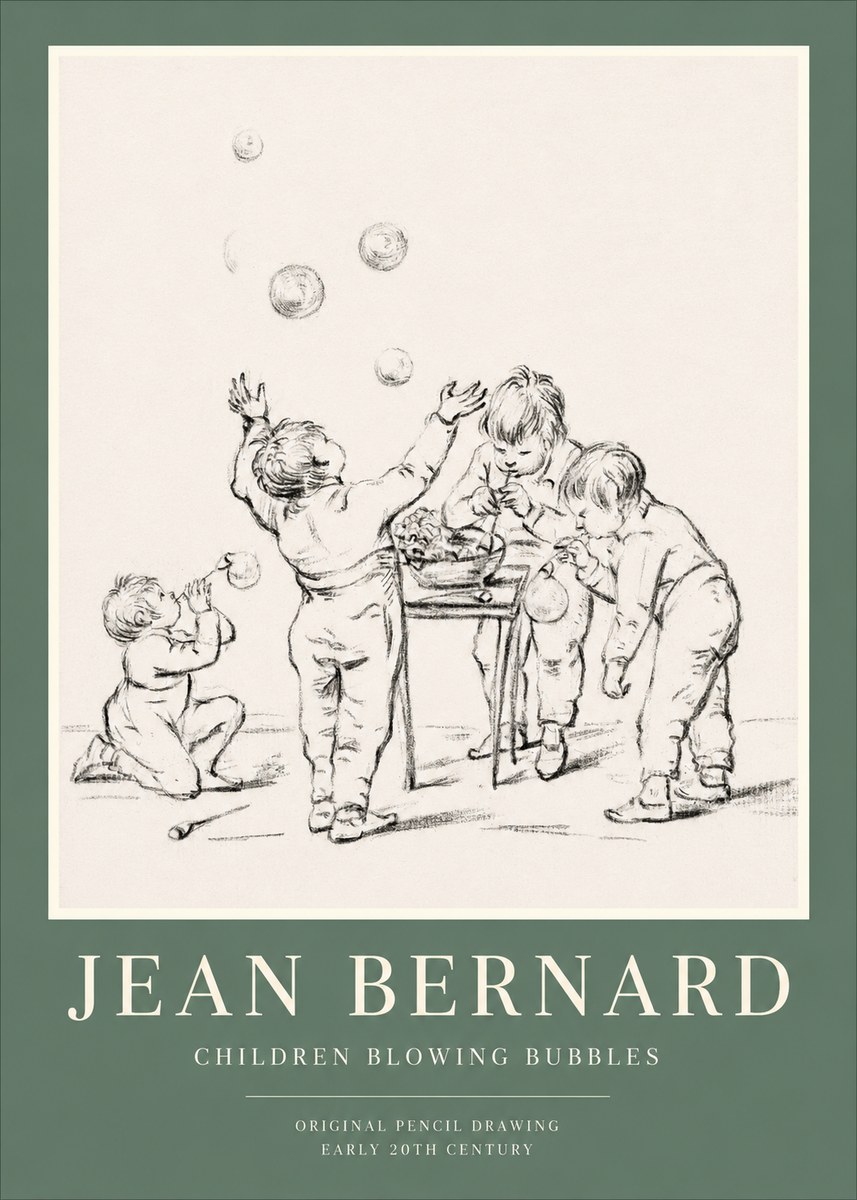 Jean Bernard Children Blowing Bubbles No1 - Affiche