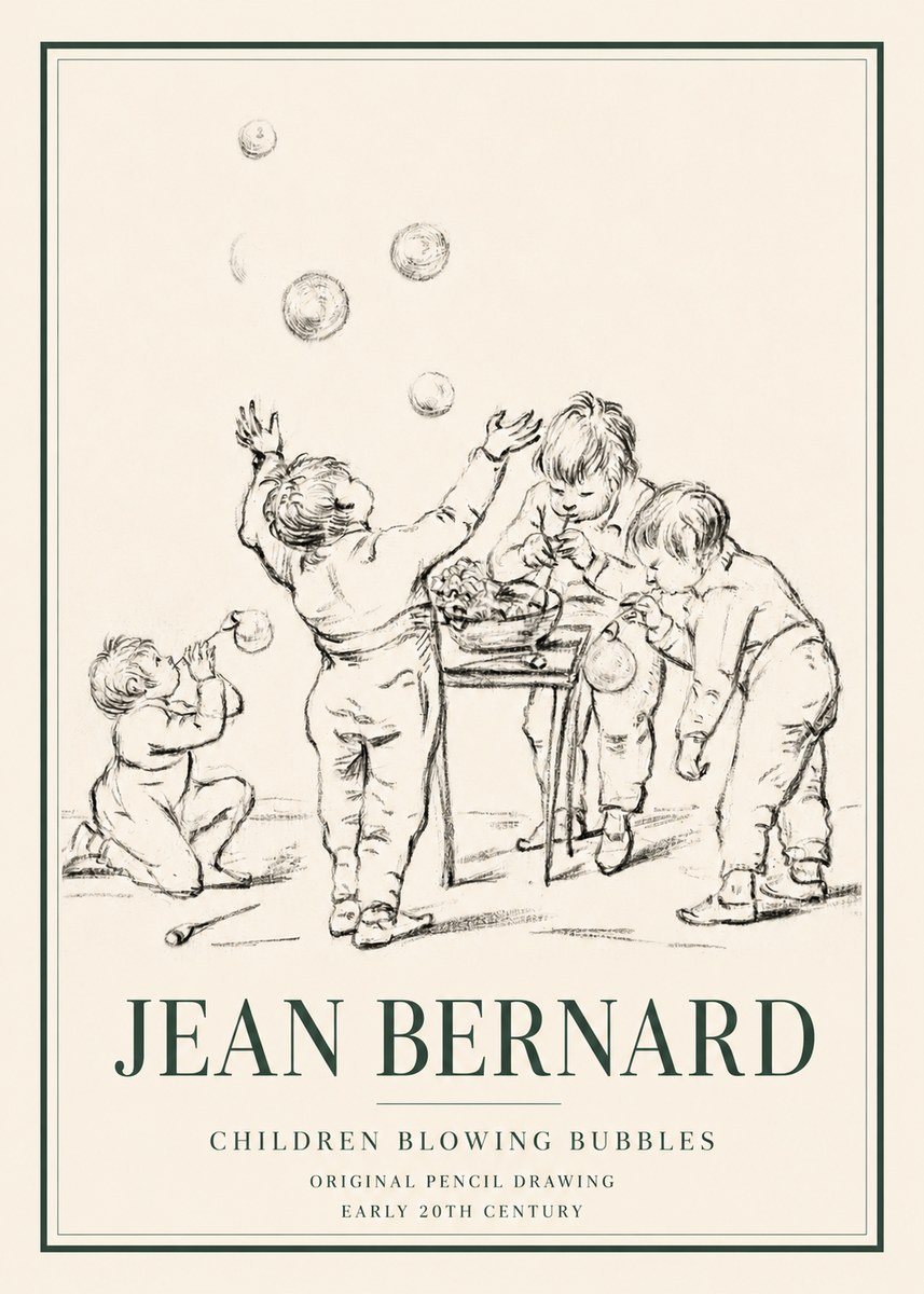 Jean Bernard Children Blowing Bubbles No3 - Affiche
