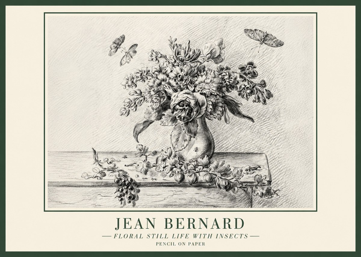 Jean Bernard Floral Still Life with Insects No1 - Affiche