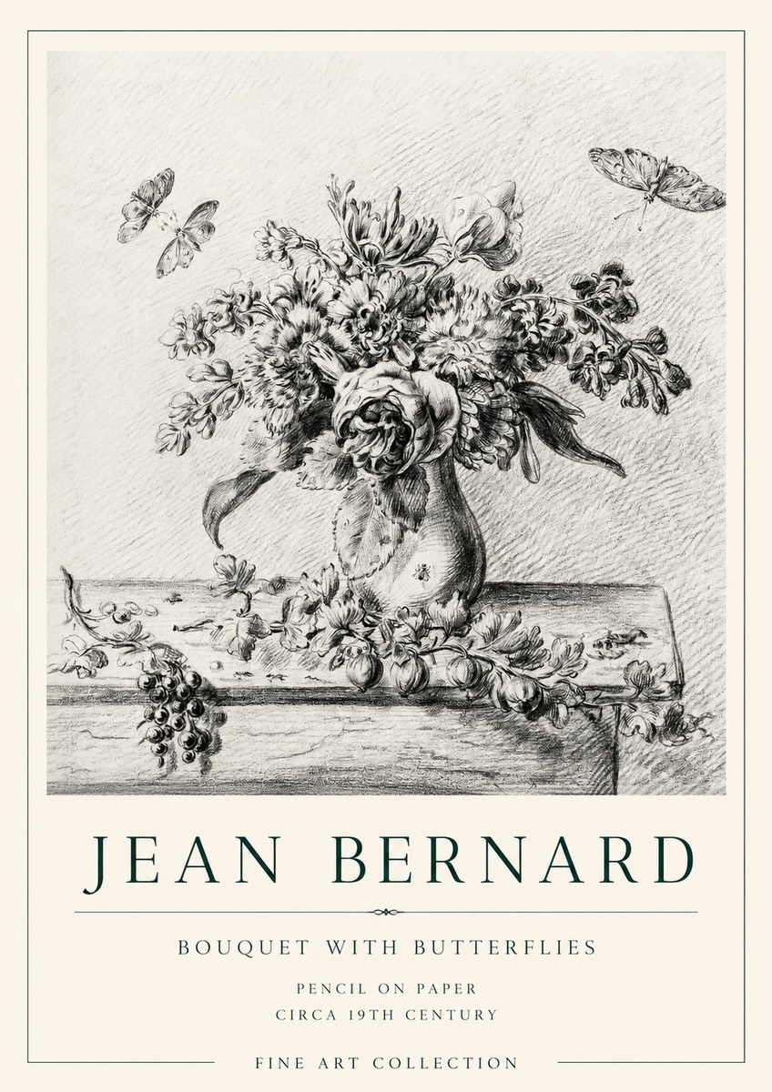 Jean Bernard Floral Still Life with Insects No2 - Affiche