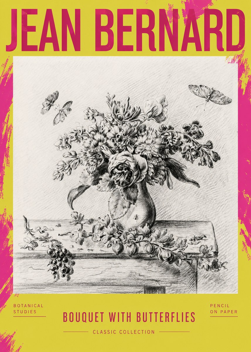 Jean Bernard Floral Still Life with Insects No4 - Affiche