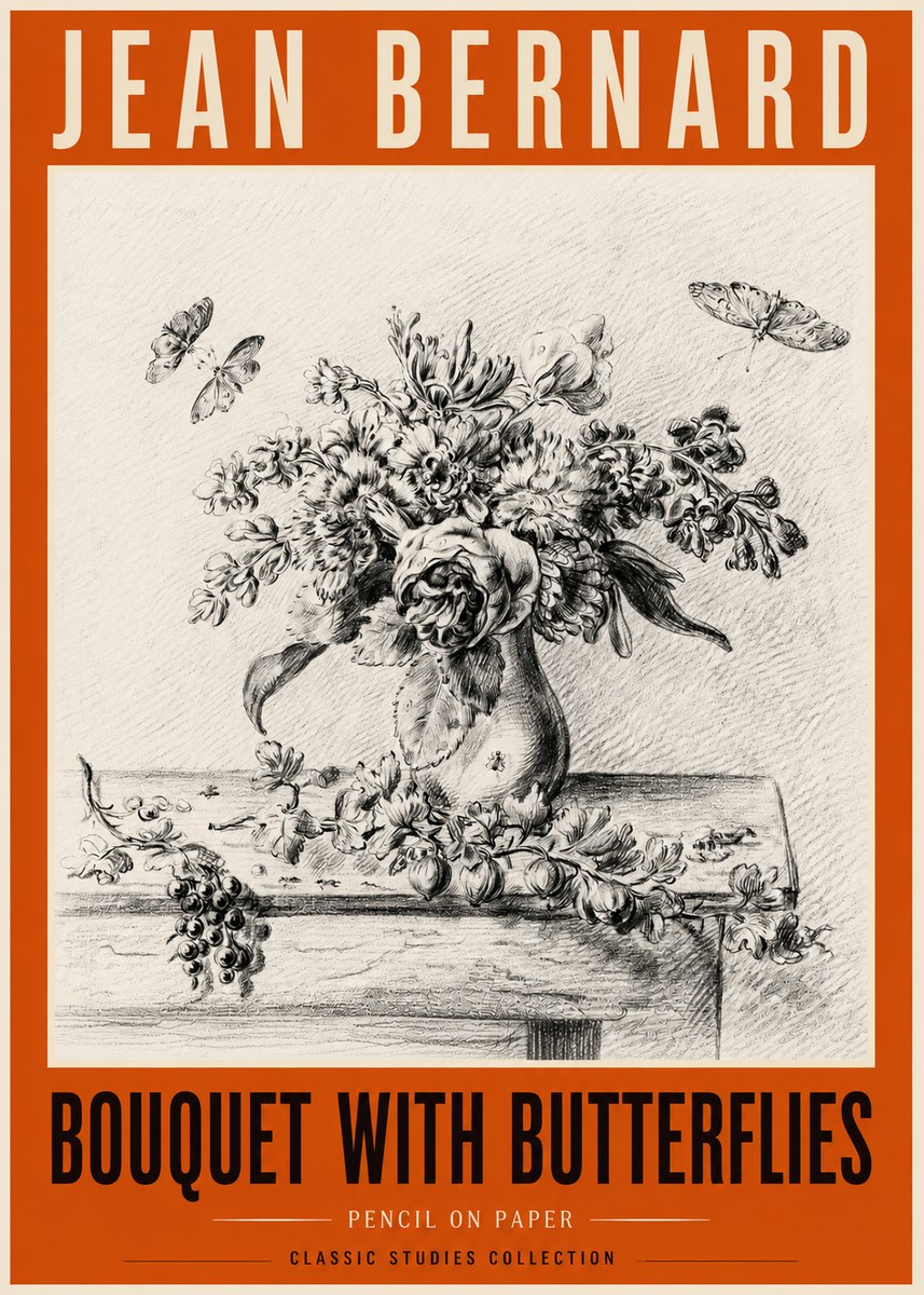 Jean Bernard Floral Still Life with Insects No6 - Affiche