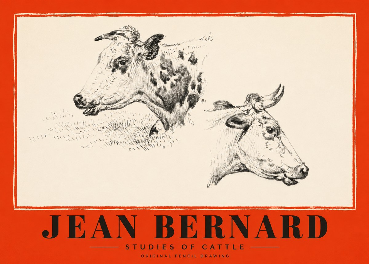 Jean Bernard Studies of Cattle I No2 - Affiche