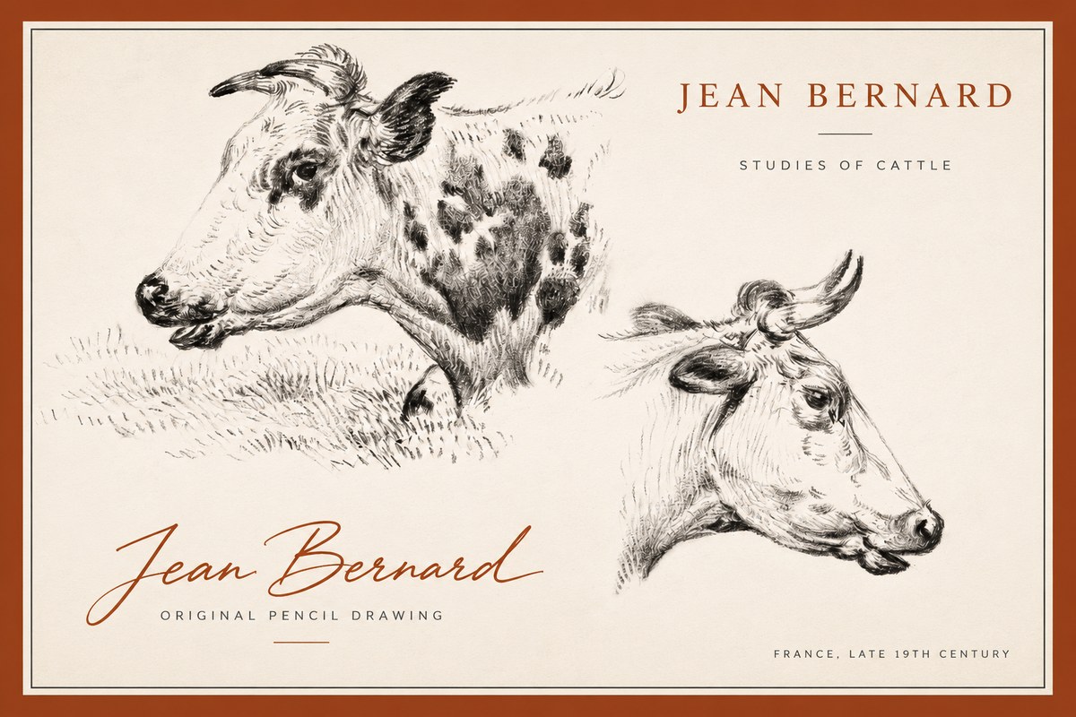 Jean Bernard Studies of Cattle I No3 - Affiche