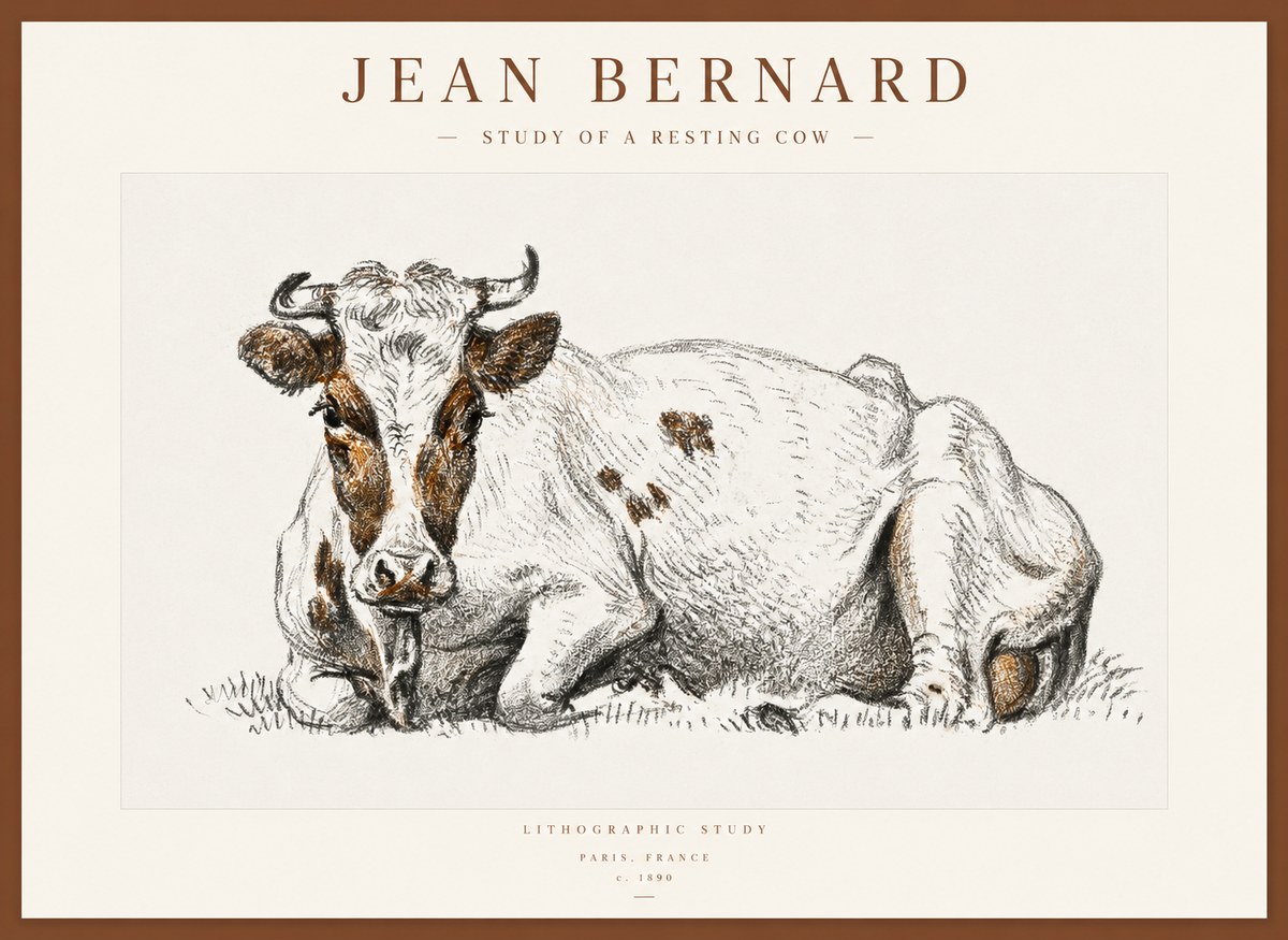 Jean Bernard Study of a Resting Cow III No1 - Affiche