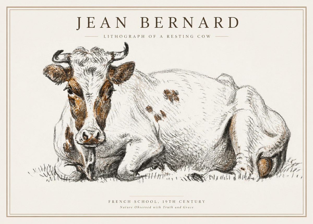 Jean Bernard Study of a Resting Cow III No2 - Affiche