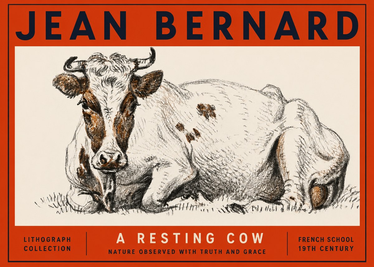 Jean Bernard Study of a Resting Cow III No3 - Affiche