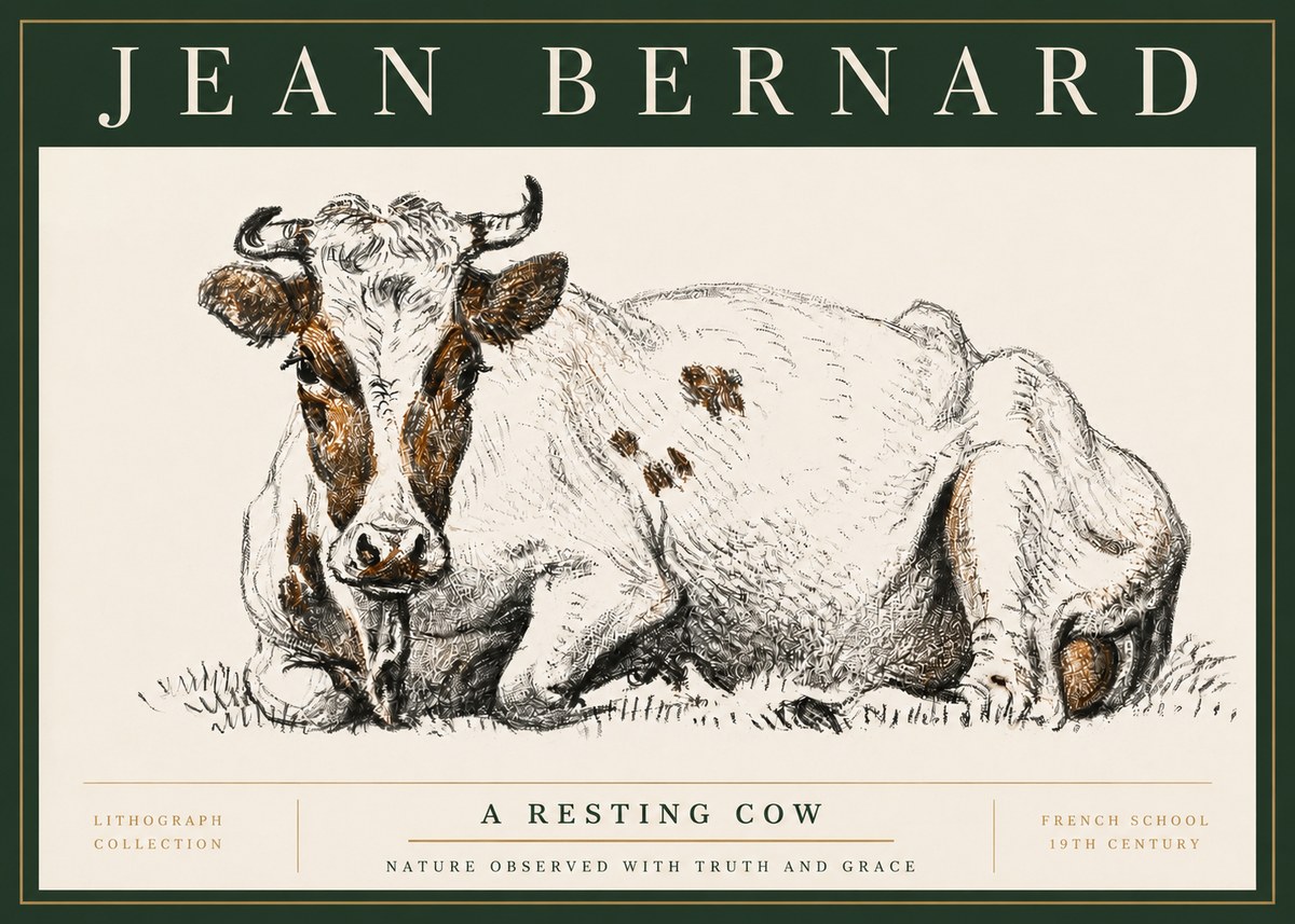 Jean Bernard Study of a Resting Cow III No4 - Affiche