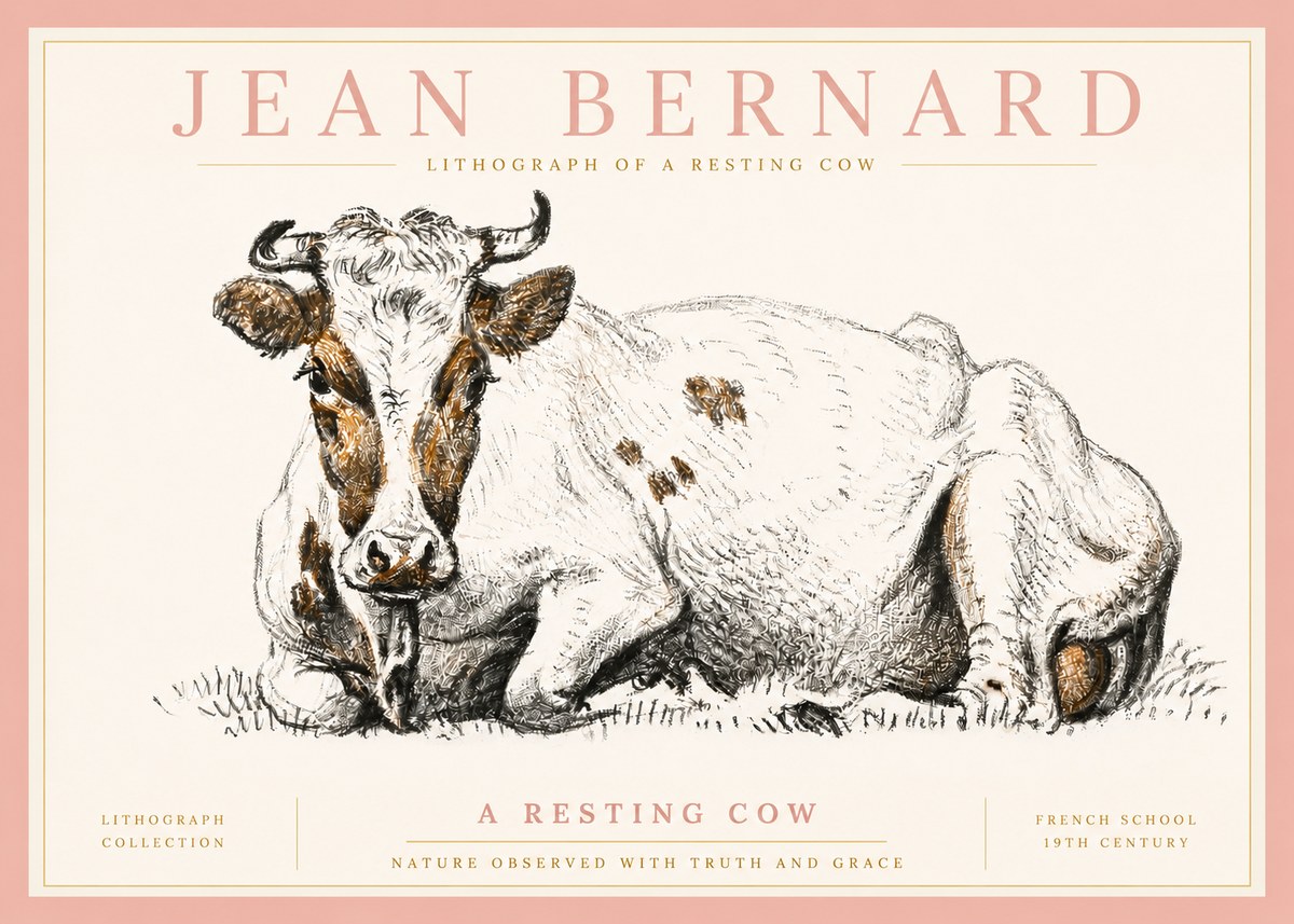 Jean Bernard Study of a Resting Cow III No5 - Affiche