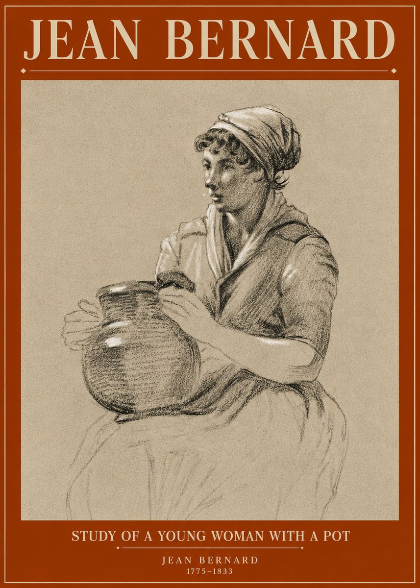 Jean Bernard Study of a Young Woman with a Pot No3 - Affiche
