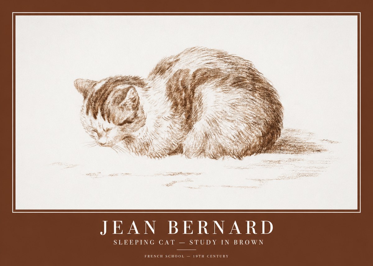 Jean Bernard Sleeping Cat — Study in Brown No1 - Affiche