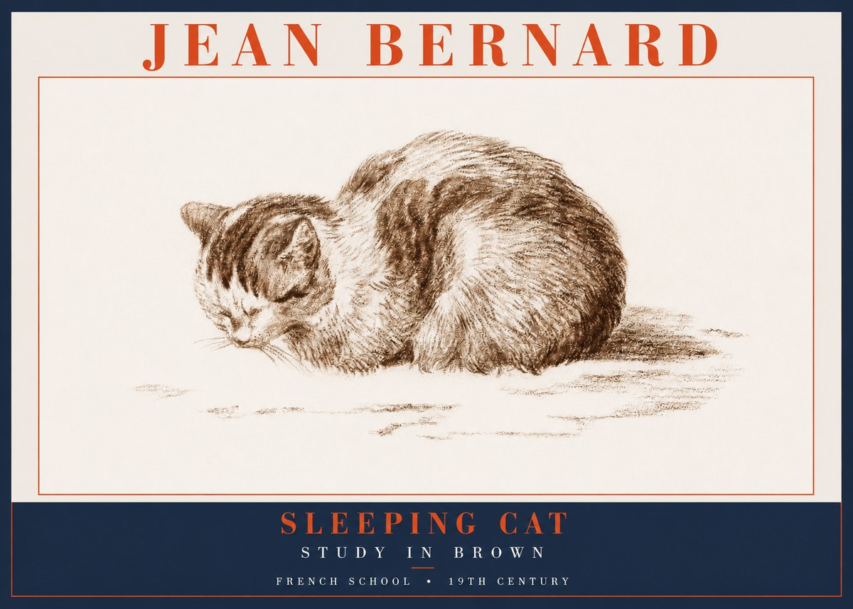 Jean Bernard Sleeping Cat — Study in Brown No2 - Affiche