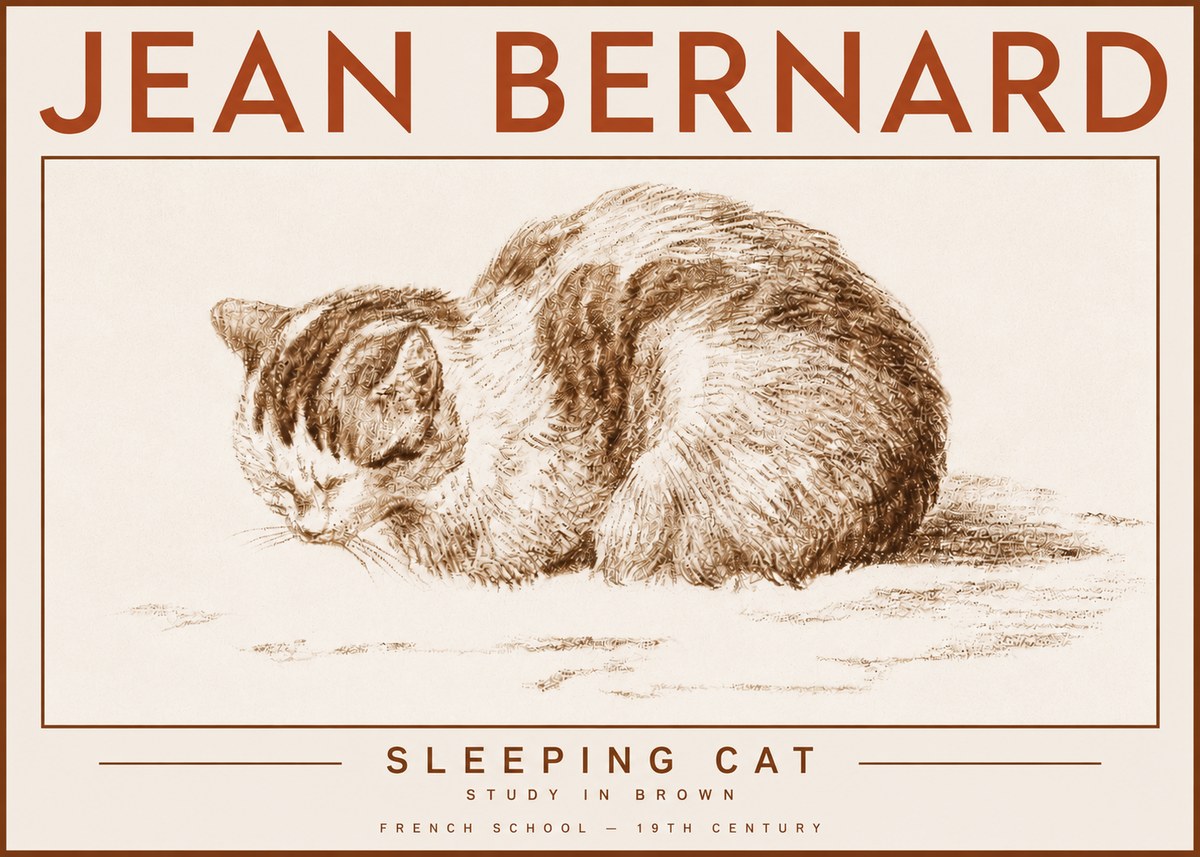 Jean Bernard Sleeping Cat — Study in Brown No4 - Affiche