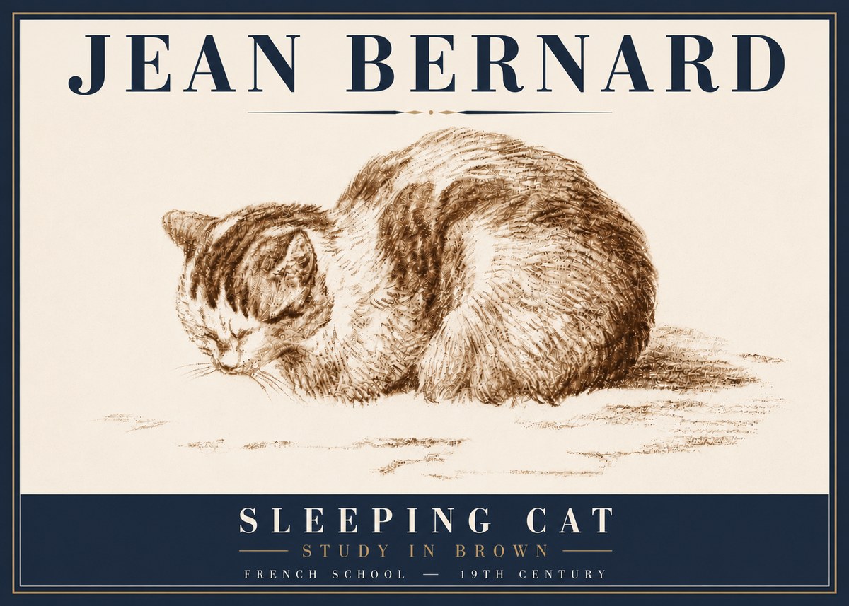 Jean Bernard Sleeping Cat — Study in Brown No6 - Affiche