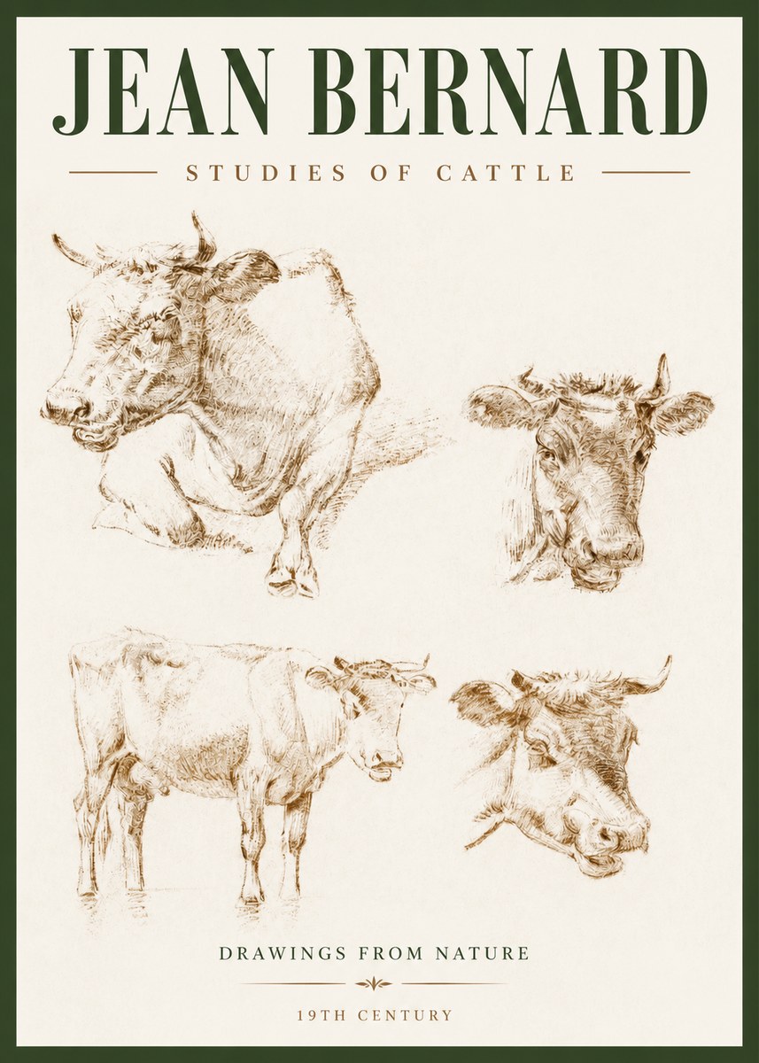 Jean Bernard Studies of Cattle II No2 - Affiche