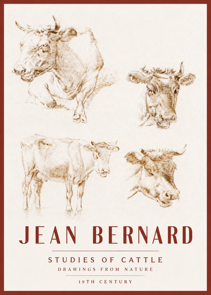 Jean Bernard Studies of Cattle II No3 - Affiche