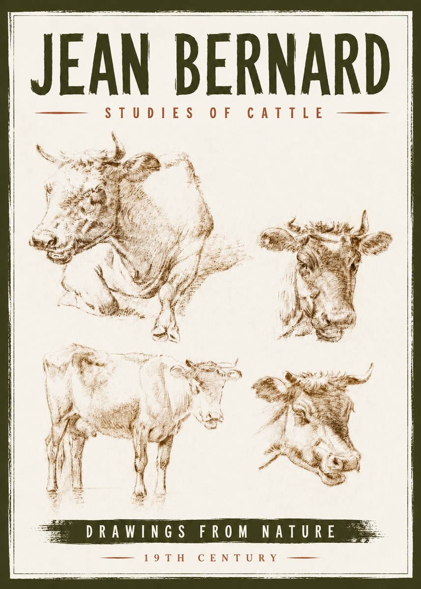 Jean Bernard Studies of Cattle II No6 - Affiche