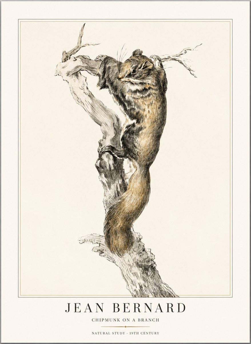Jean Bernard Study of a Squirrel Climbing a Branch No2 - Affiche