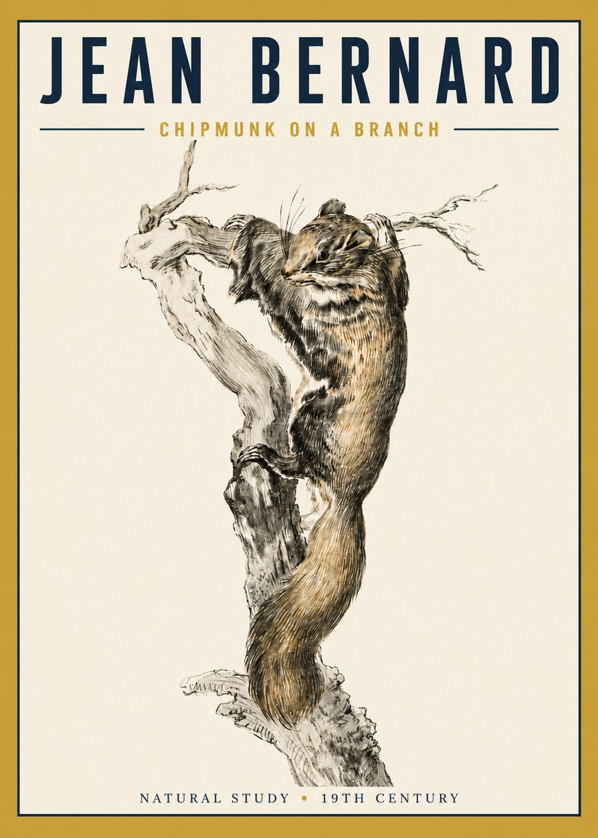 Jean Bernard Study of a Squirrel Climbing a Branch No5 - Affiche