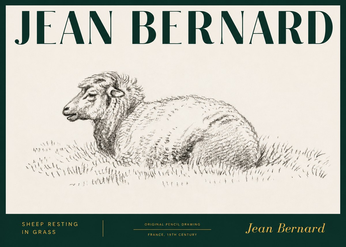 Jean Bernard Sheep Resting in Grass No3 - Affiche