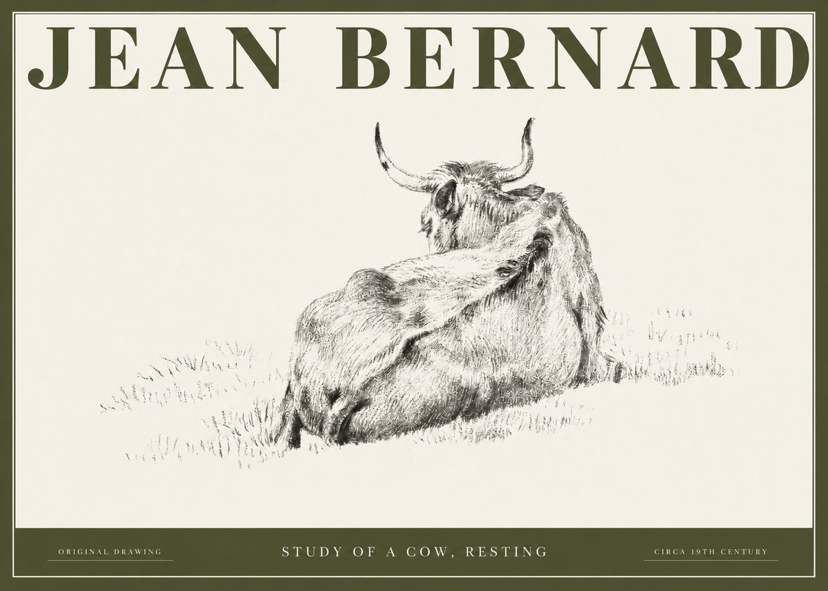 Jean Bernard Resting Bovine - Study in Graphite No3 - Affiche