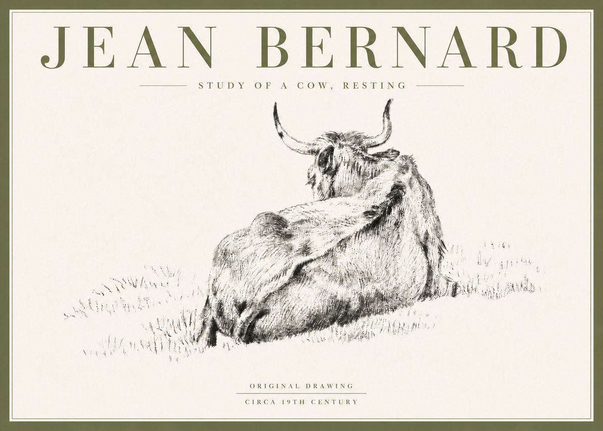 Jean Bernard Resting Bovine - Study in Graphite No6 - Affiche