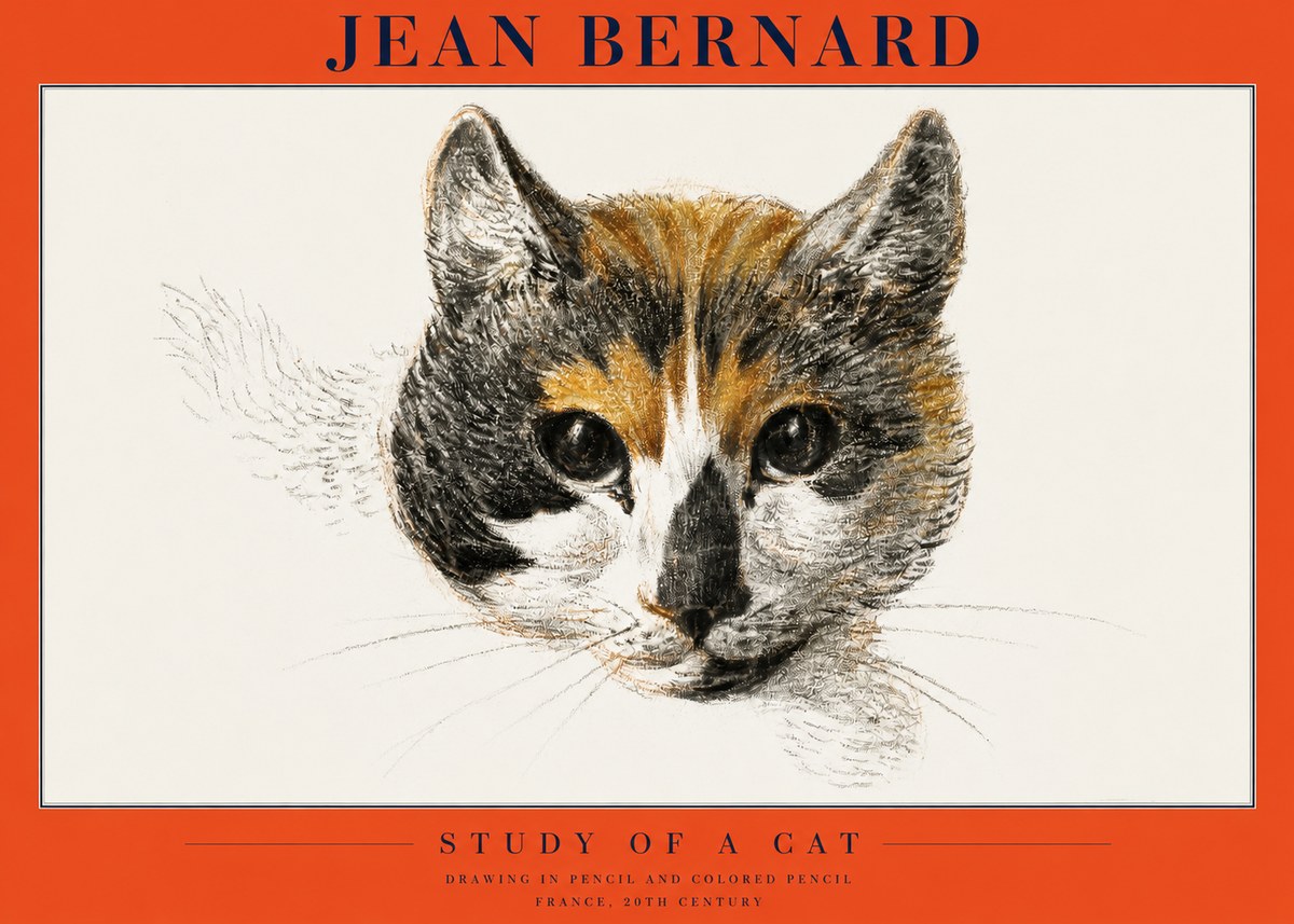 Jean Bernard Study of a Cat II No2 - Affiche
