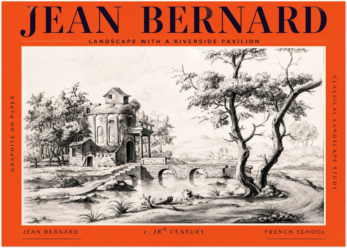 Jean Bernard Riverside Landscape with Bridge and Tower No3 - Affiche