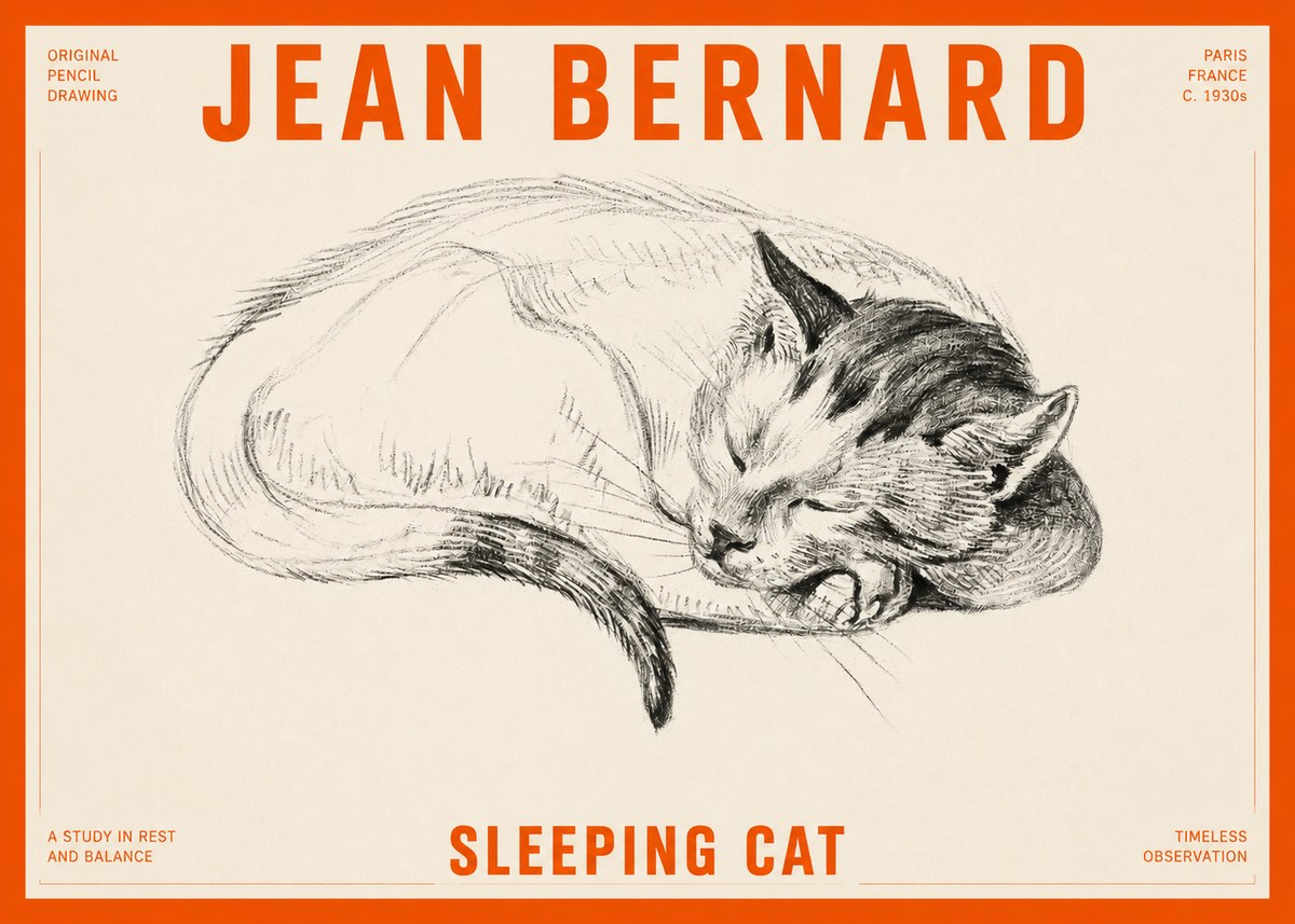 Jean Bernard Sleeping Cat IV No2 - Affiche