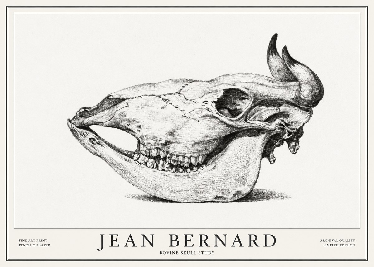 Jean Bernard Bovine Skull Study No1 - Affiche