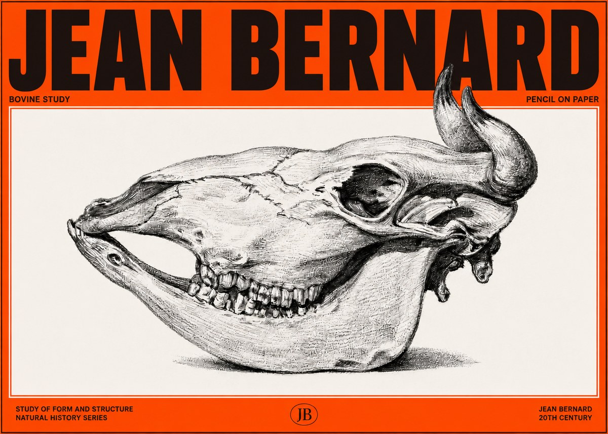 Jean Bernard Bovine Skull Study No3 - Affiche
