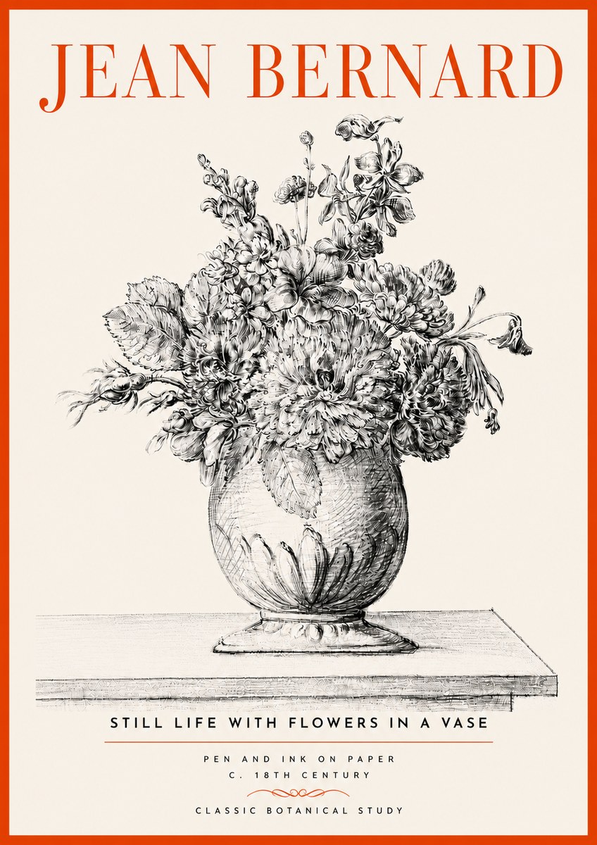 Jean Bernard Floral Composition in a Vase No5 - Affiche