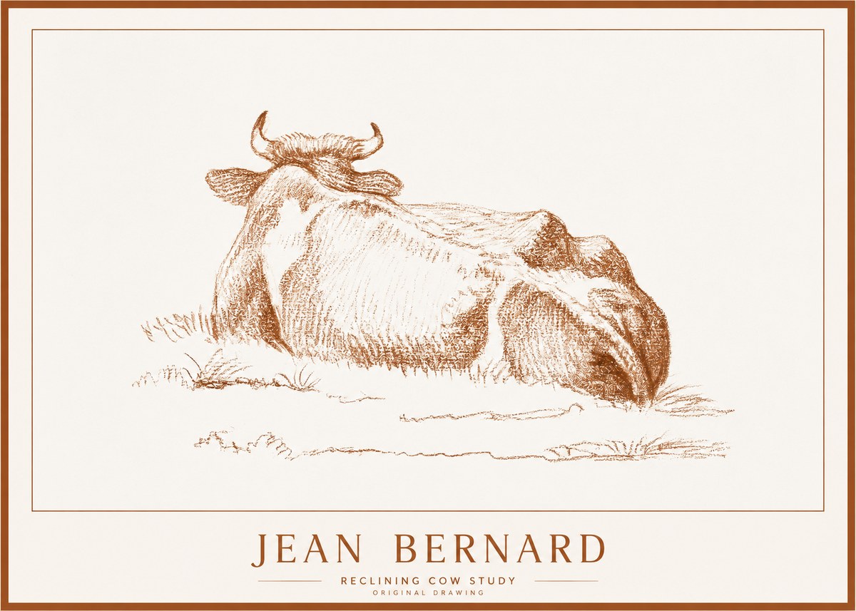 Jean Bernard Reclining Cow Study No1 - Affiche