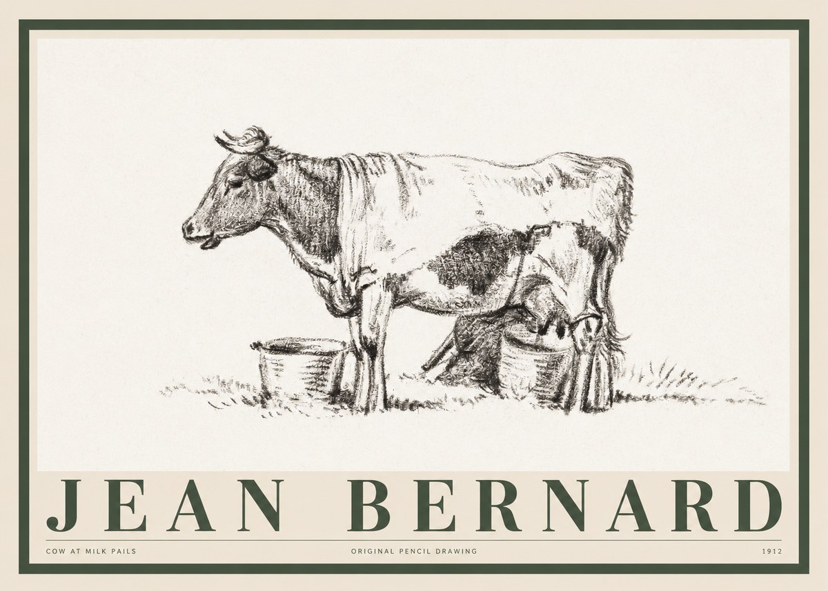 Jean Bernard Cow at Milk Pails No1 - Affiche