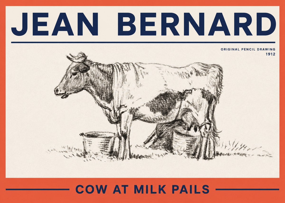 Jean Bernard Cow at Milk Pails No2 - Affiche