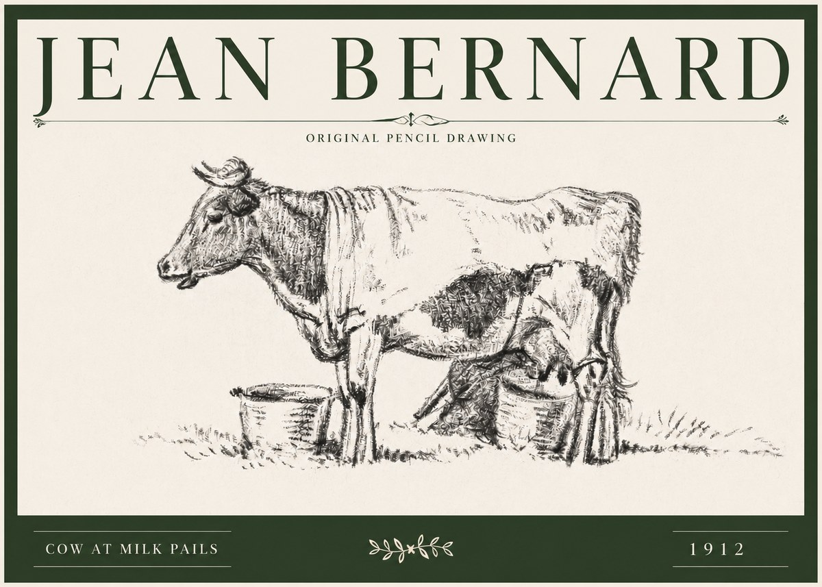 Jean Bernard Cow at Milk Pails No3 - Affiche