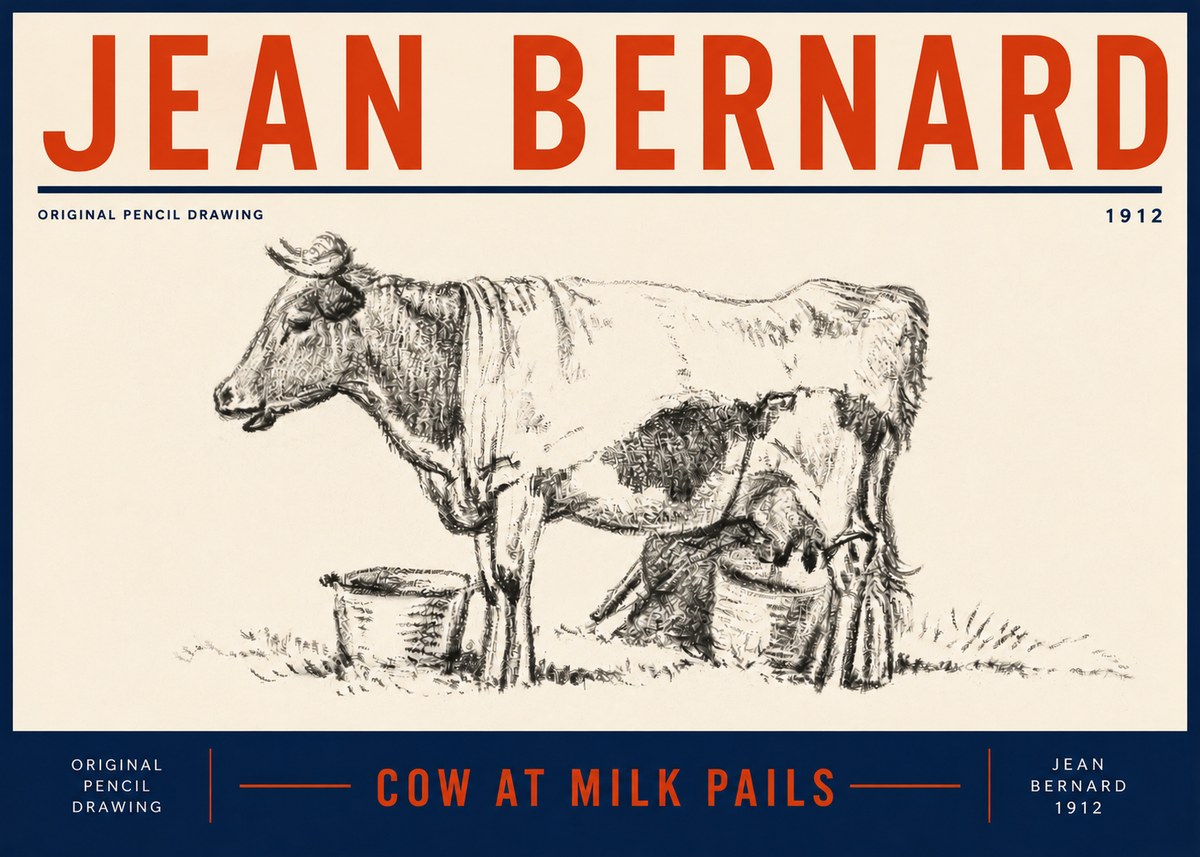 Jean Bernard Cow at Milk Pails No5 - Affiche