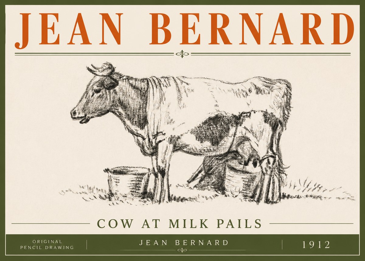Jean Bernard Cow at Milk Pails No6 - Affiche