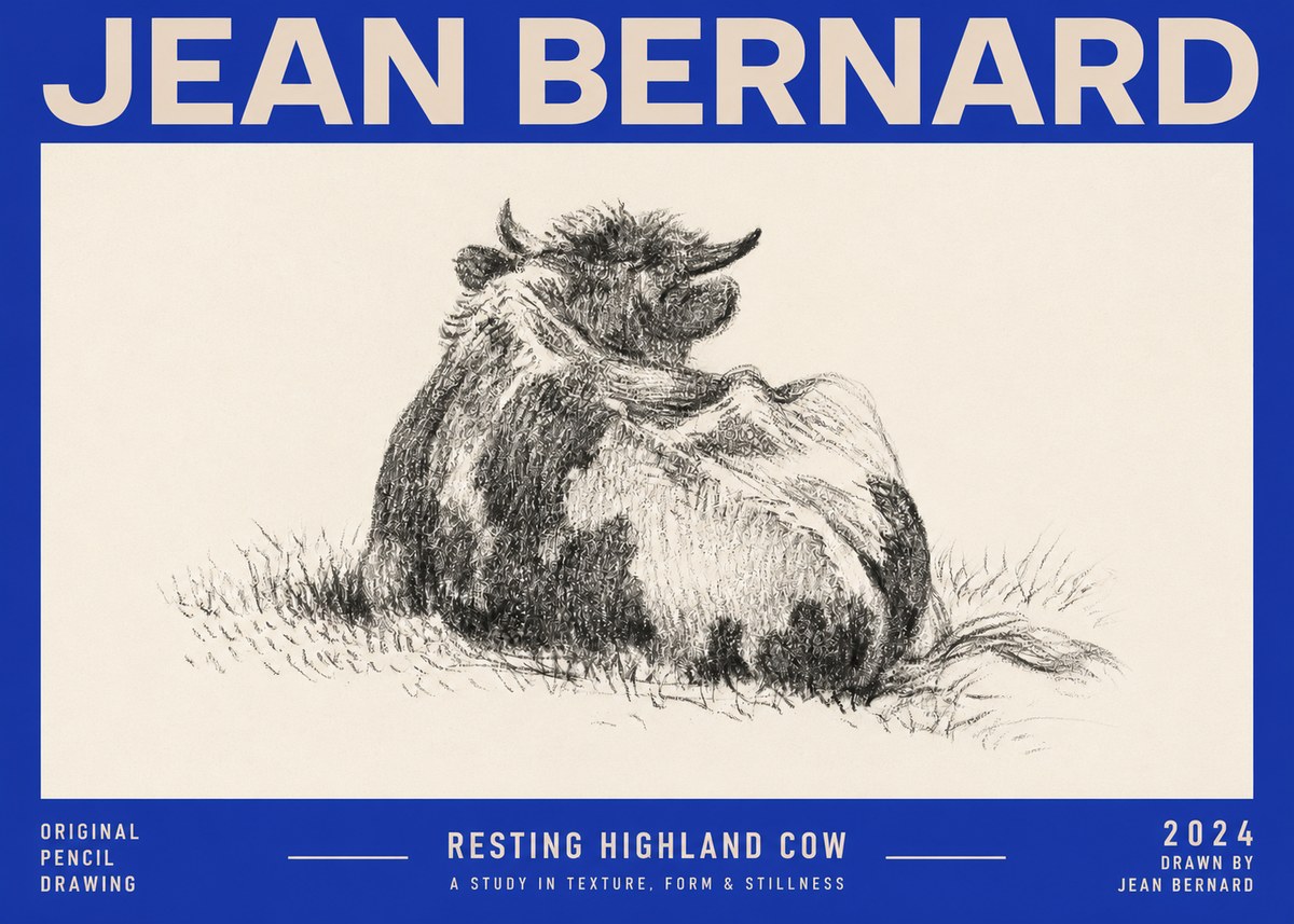 Jean Bernard Resting Highland Cow No2 - Affiche