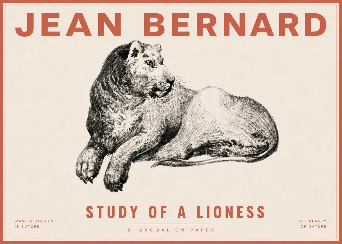 Jean Bernard Lying Lioness No6 - Affiche