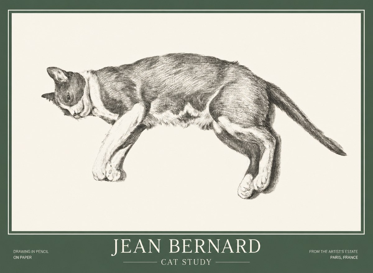 Jean Bernard Cat Study VII No1 - Affiche