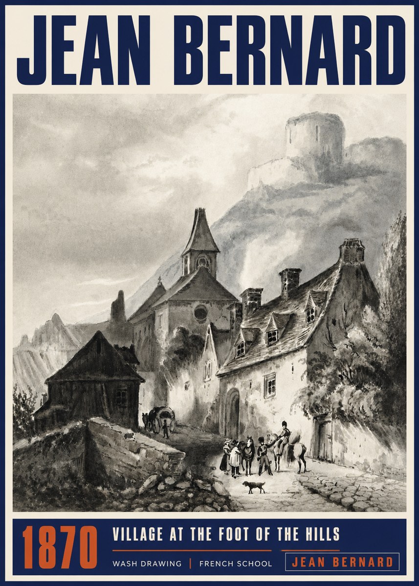 Jean Bernard Village at the Foot of the Hill No5 - Affiche