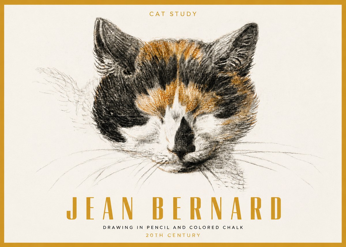 Jean Bernard Cat Study VIII No3 - Affiche