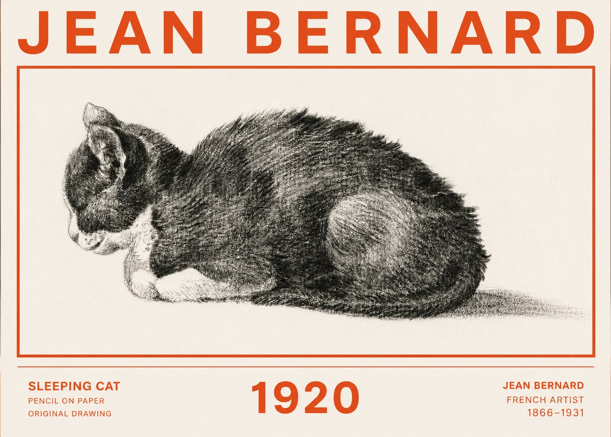 Jean Bernard Sleeping Cat VII No2 - Affiche