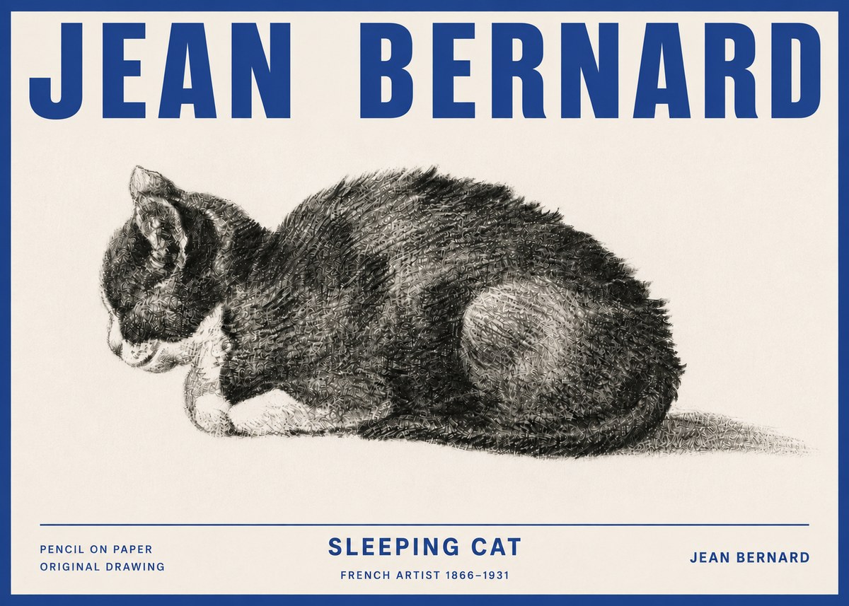 Jean Bernard Sleeping Cat VII No4 - Affiche