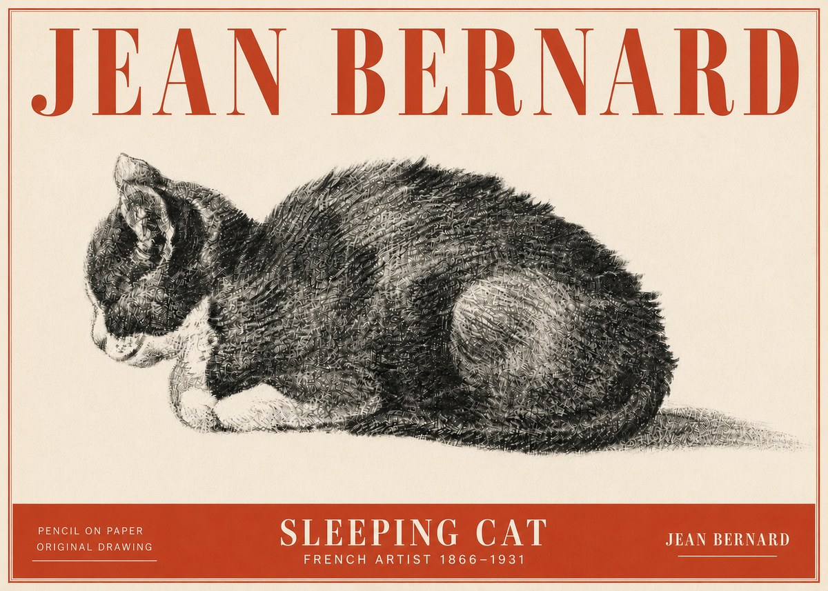 Jean Bernard Sleeping Cat VII No5 - Affiche