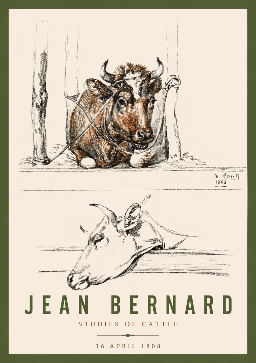 Jean Bernard Studies of Cattle III No4 - Affiche
