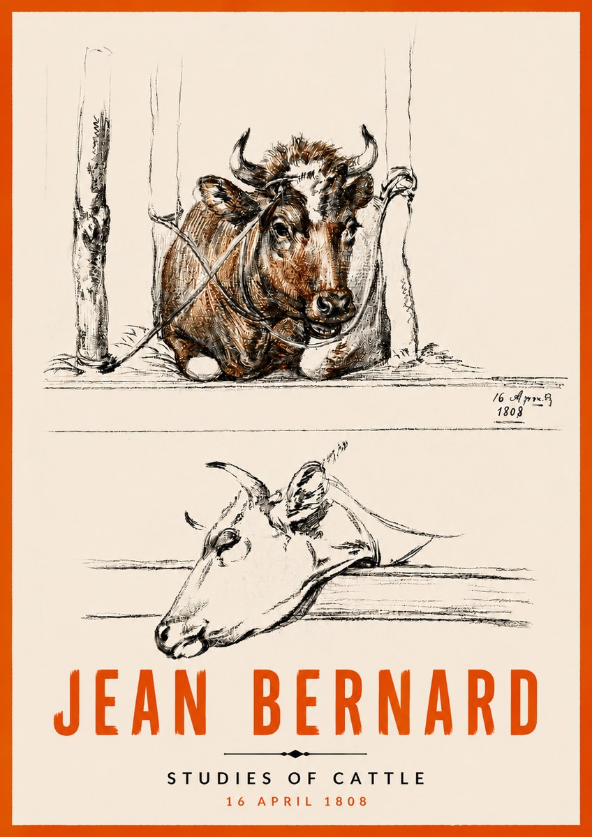 Jean Bernard Studies of Cattle III No5 - Affiche